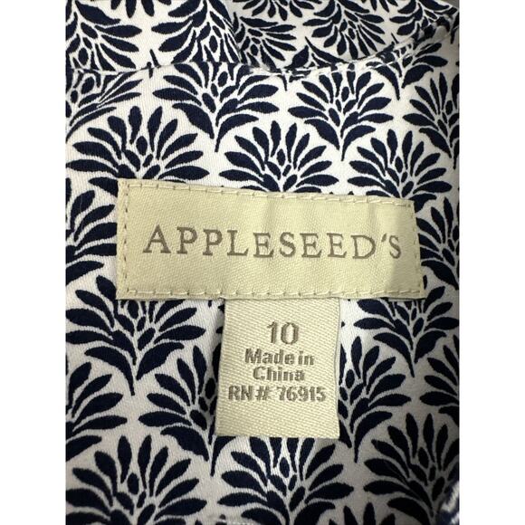 Appleseed’s Scallop Trim Sleeveless Dress White Navy Blue Floral size 10 - Picture 5 of 8